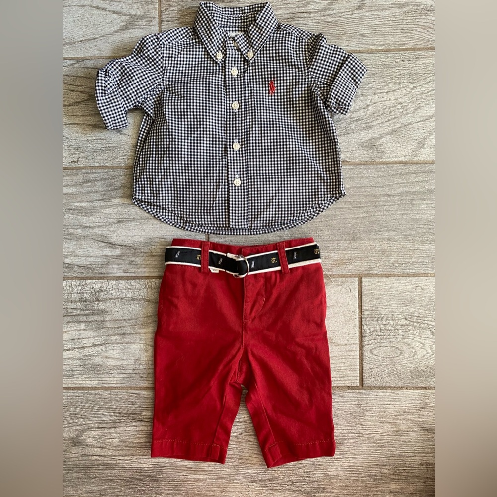 Kids Matching Set - Black and Red Checkered Shirt with Red Shorts